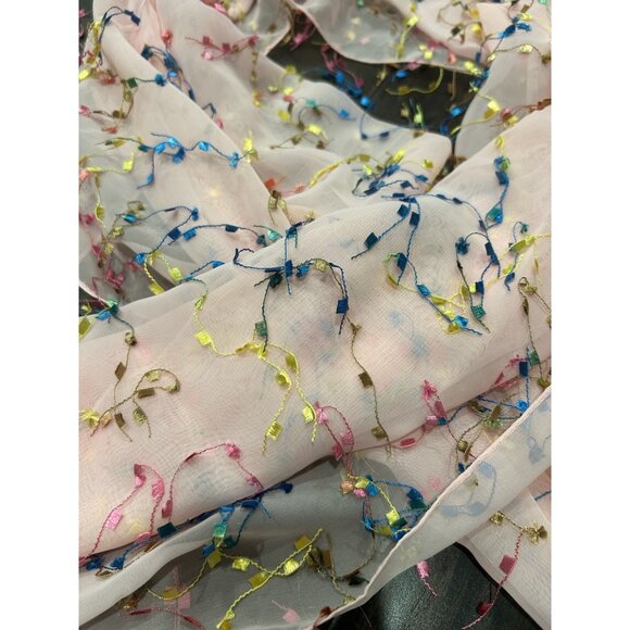 Elegant Sheer Pink Scarf Lightweight Shawl Wrap Colorful Fringe Accent Comfort - Picture 2 of 9